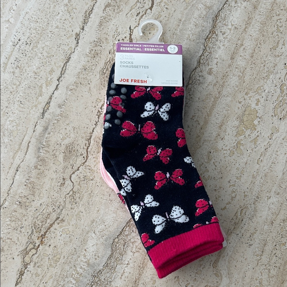 NEW 🆕 Joe Fresh Butterfly Socks pack of three pairs size 1-3 years